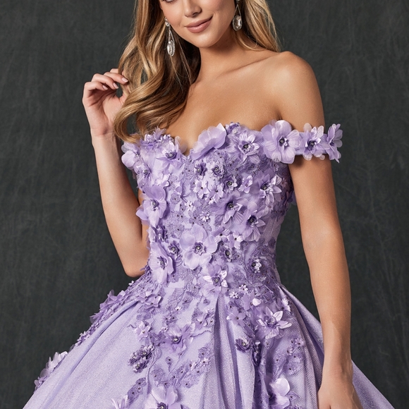 Purple lilac,emerald, blush, new long floral tulle dress with lace up back - Picture 2 of 8